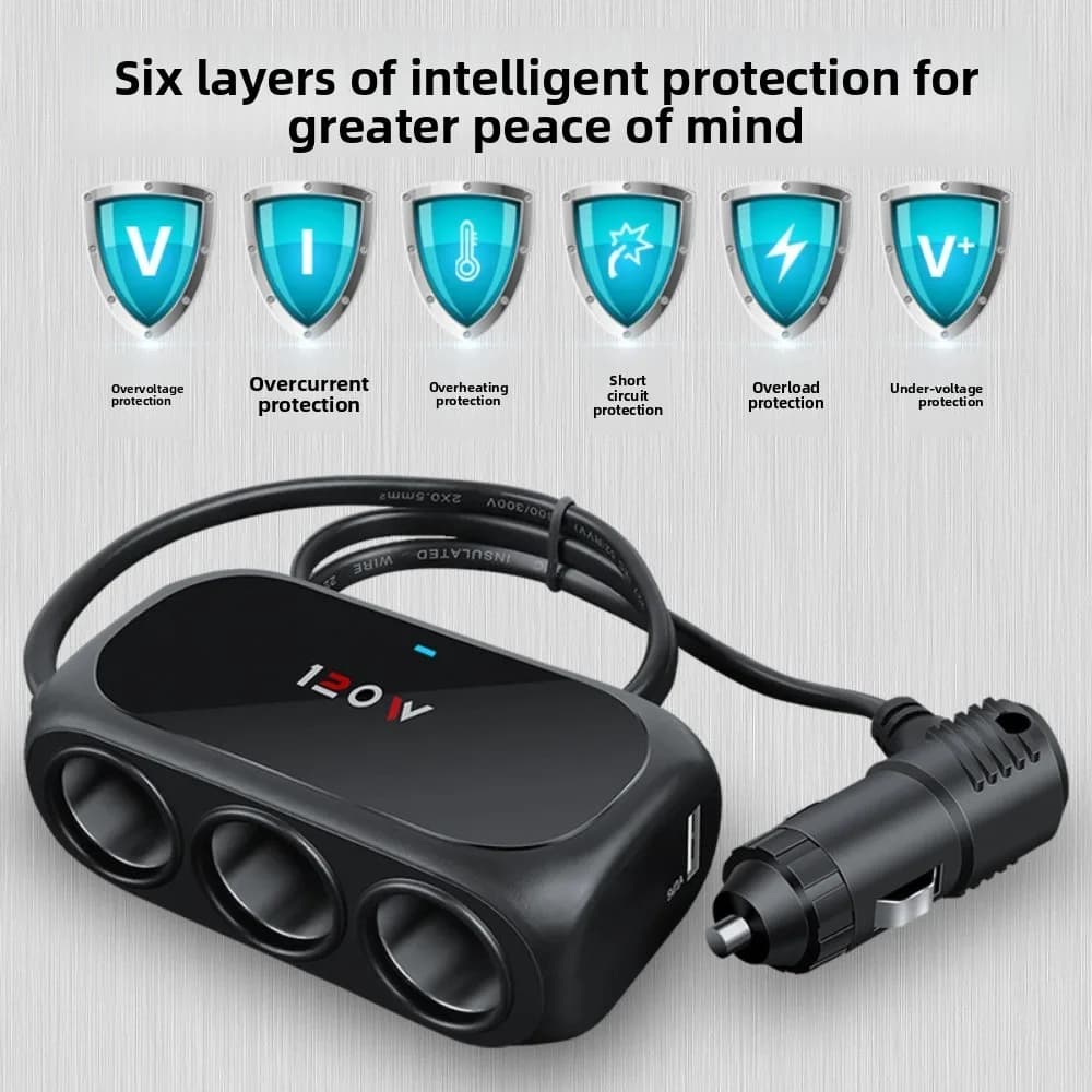 3 Socket Car Cigarette Lighter Splitter Dual USB LED Car Fast Charger 120W 12V 24V Car Charger Adapter for IPhone GPS Dashcam