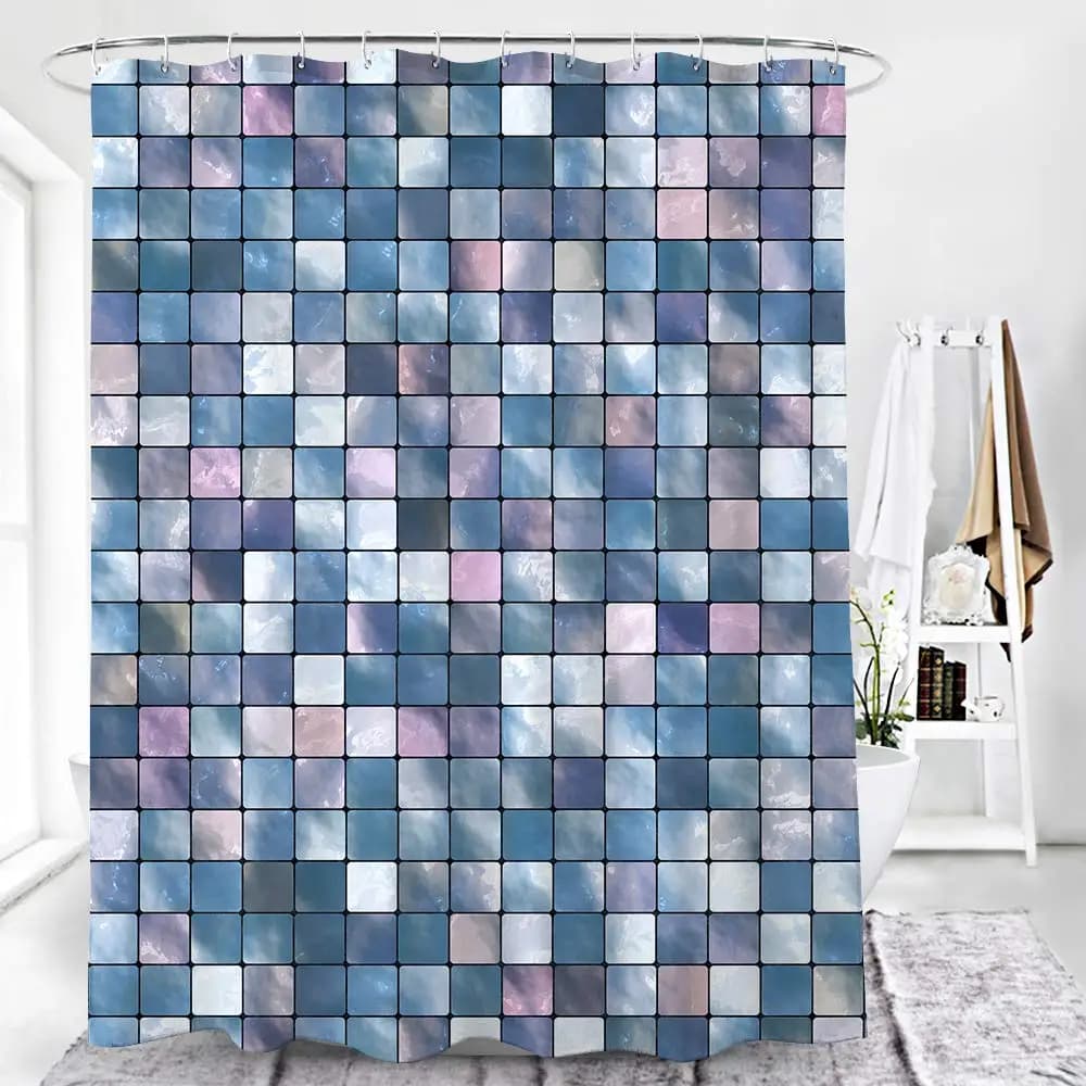 Tenda da doccia a mosaico, mosaico moderno, piastrelle geometriche senza cuciture, design patchwork, opera d'arte, tessuto in poliestere, tenda da doccia impermeabile