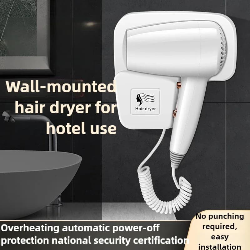Asciugacapelli da Parete 1200W ad Alta Potenza, Senza Foratura, Silenzioso e con Vento Forte, Adatto per Casa e Hotel, Cura dei Capelli