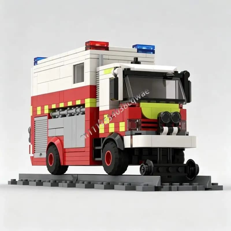520PCS Rail Fire Heavy Rescue Truck MOC Model Custom Puzzle DIY Assembly Creative Building Blocks Vehicle Toy Gifts Collection
