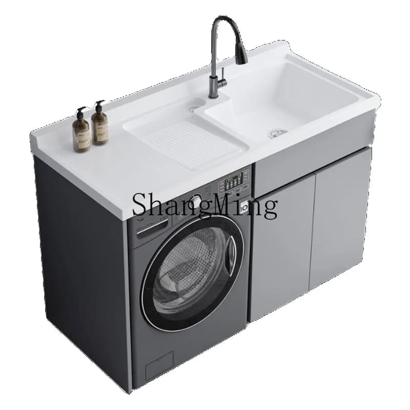 LXY Armadietto per lavanderia da balcone Combinazione di mobili per piscina per lavanderia con lavabo integrato con tavola per sfregamento