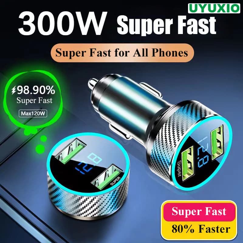 Adattatore per caricabatteria da auto USB UYUXIO con display di tensione 2 in 1 super veloce in auto per iPhone 16 15 Pro Max Samsung Oneplus