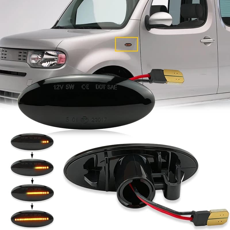 Luce Laterale Dinamica a LED per Auto Nissan X-trail Qashqai J10 Cube Juke Leaf Micra Micra K13 Note E11, Indicatore di Direzione