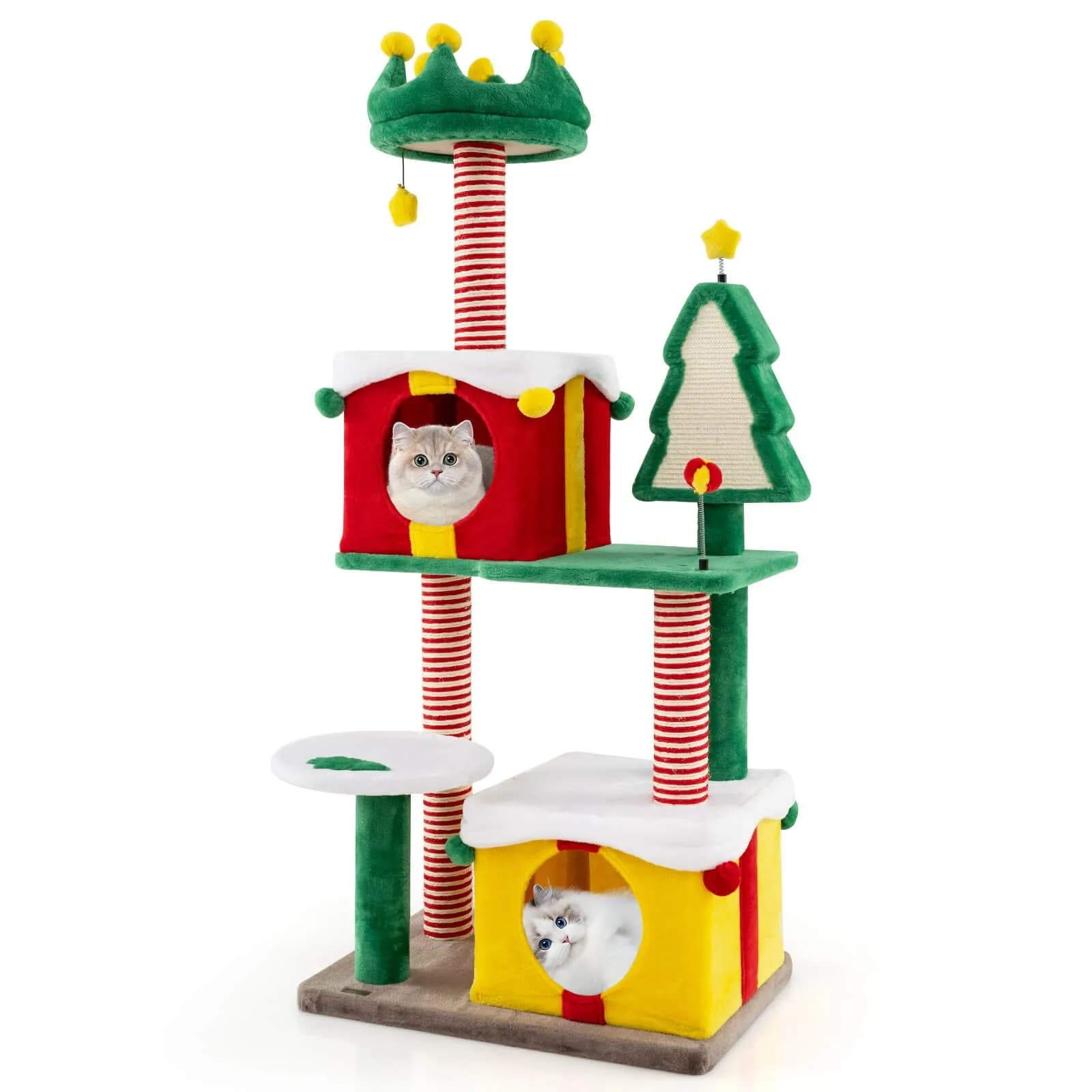 Albero di Natale per gatti da interni con tiragraffi in sisal, tappeto, pesce persico in peluche
