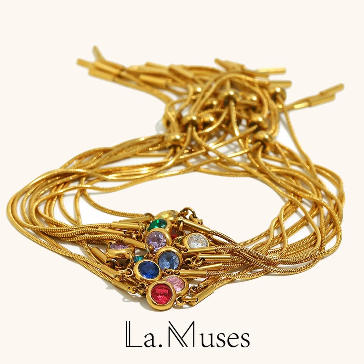 La. Bracciale da donna in acciaio inossidabile con zirconi colorati con catena a forma di serpente estraibile, placcato PVD, regalo di gioielli semplici e alla moda