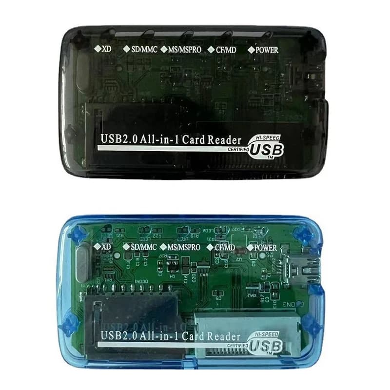 Lettore di schede USB 2.0 Dongle CF MS TF M2 XD Scrittore di schede di memoria SD 480Mbps Visualizza adattatore di trasferimento dati Lettore trasparente Plug Play