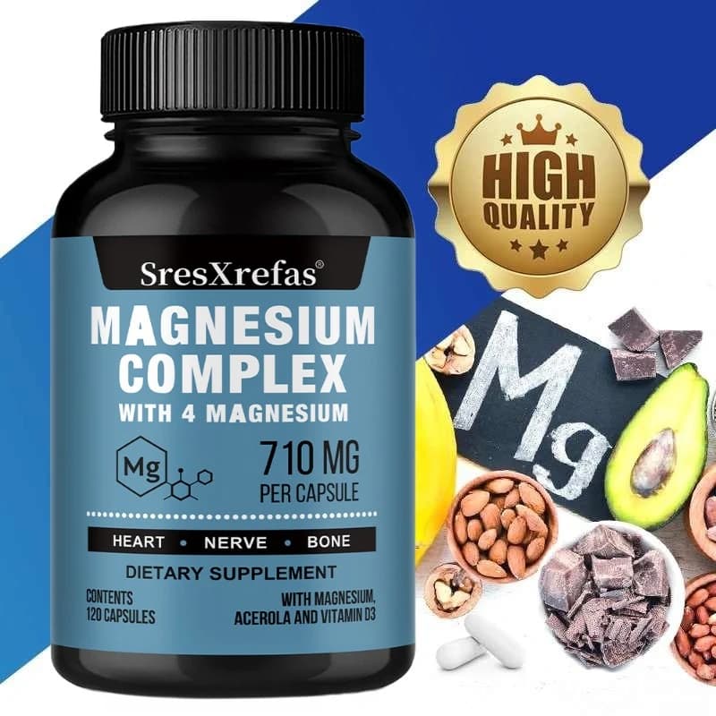 Integratore di Magnesio Complesso, con Glicinato, Gluconato, Ossido e Citrato di Magnesio, con Vitamina D3, Supporta la Salute delle Ossa