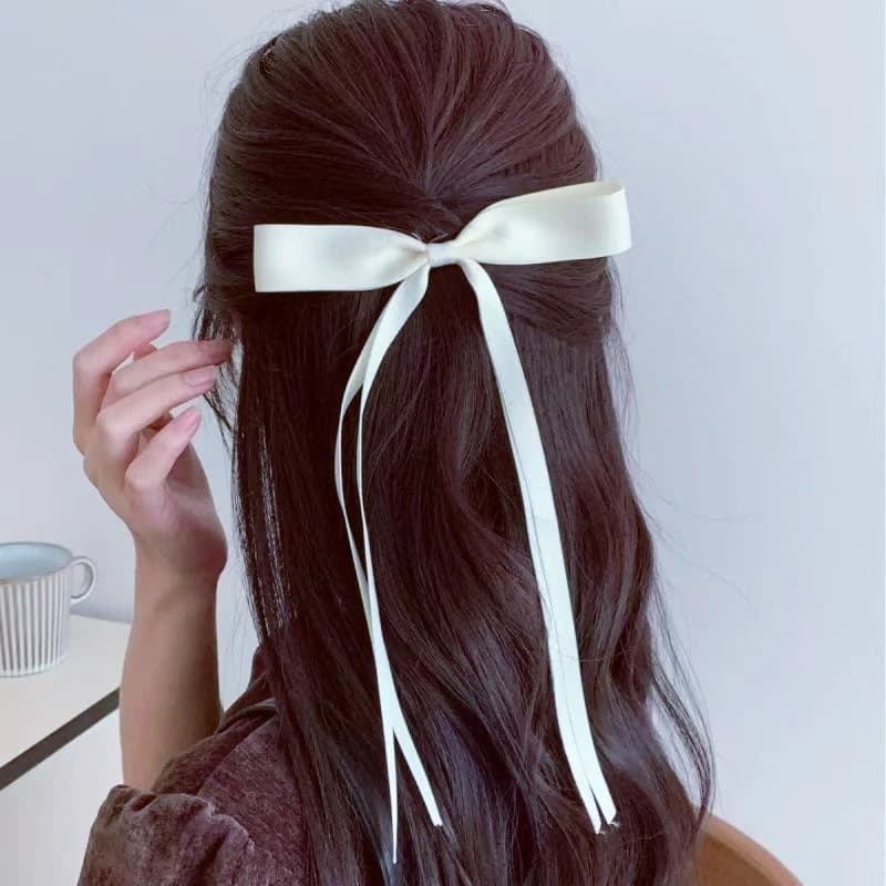 Elegant Bridesmaid Retro Bow Ribbon Hair Clip Fashion Simple Solid Color Spring Clip Hair Pin with Clips Girls Hair Accessories
