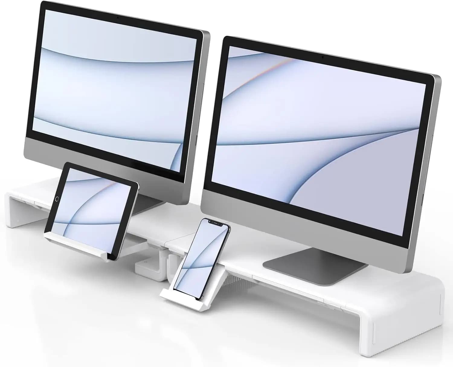 Support for Foldable Monitor with Adjustable Height, Bearing and Tablet Support for Desk Organization (Bianco, Packaging 2)