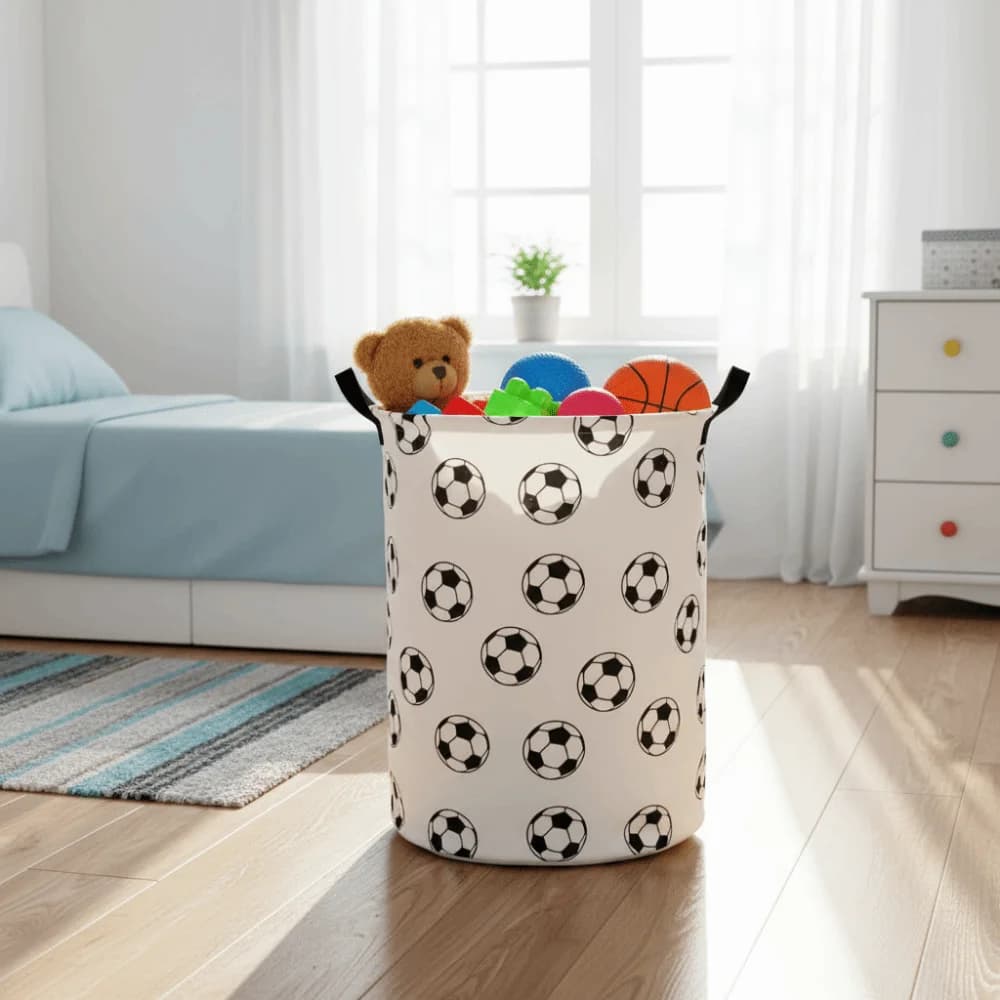 Collapsible Laundry Basket Foldable Large Capacity Dirty Clothes Basket With Handles Football Print Toy Storage Bucket