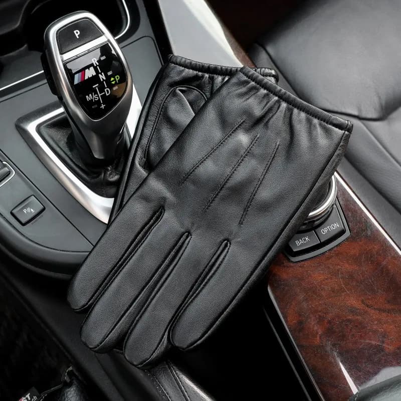 Genuine Leather Gloves for Men Fall Winter Sheepskin Plus Fleece Real Leather Glove Man Outdoor Cycling Driving Windproof Gloves