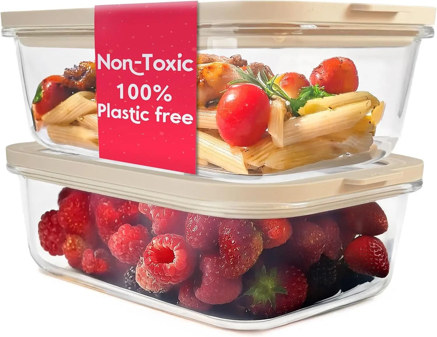 Contenitori in Vetro per Alimenti da 6.2 Tazze con Coperchi, Ermetici e Adatti al Microonde, Senza Plastica, per Preparazione Pasti, Confezione da 2