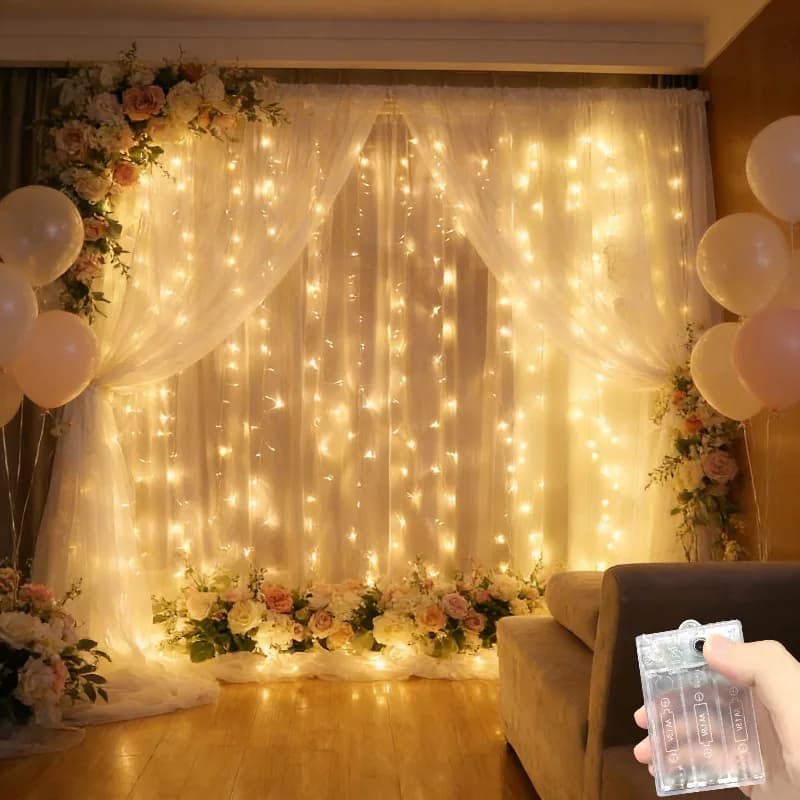 1pc Battery Operated Curtain LED String Lights Home Decoration Fairy Lights Bedroom Wedding Halloween Christmas Decor
