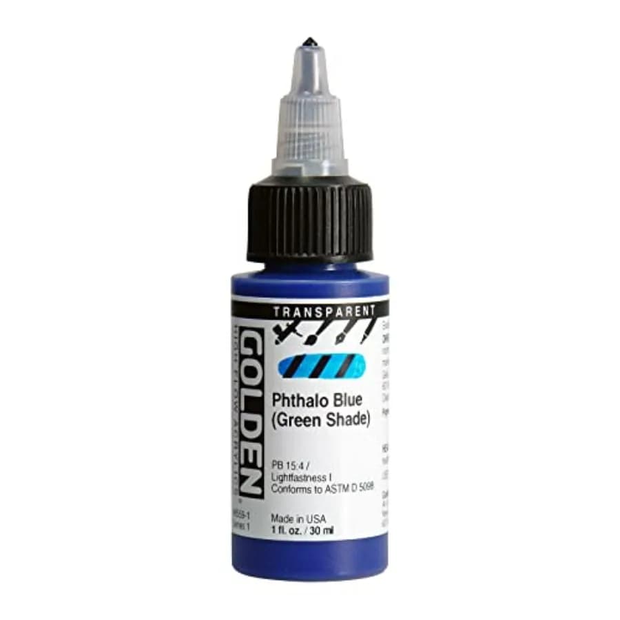 High Flow Acrylics by, Transparent Phthalo Blue Green Shade,1 fl. oz. Bottle, Professional Acrylic Paint, Transparent