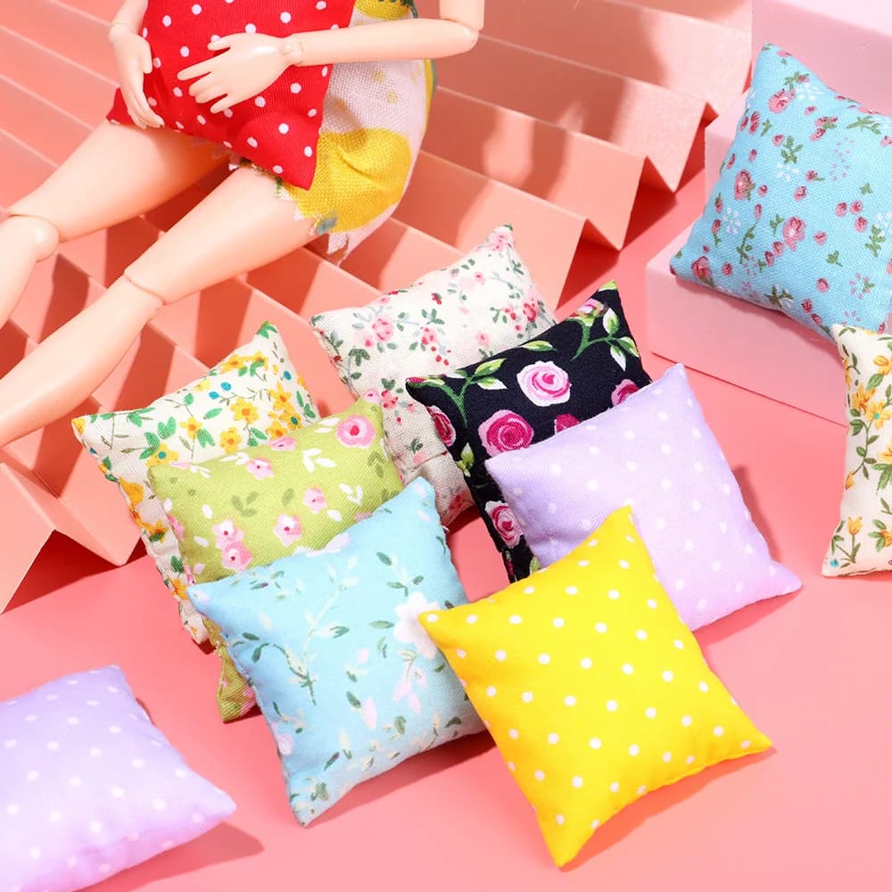 2 pezzi cuscini per divani in miniatura floreali modello scena cuscini per casa delle bambole per bambola casa dei giochi per bambini giocattoli decorazione per mobili per la casa delle bambole