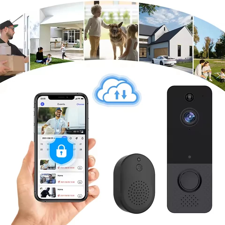 Videocitofono Campanello audio bidirezionale Telecamera campanello wireless 1080P PIR Rilevazione movimento Campanello citofono per la sicurezza domestica intelligente