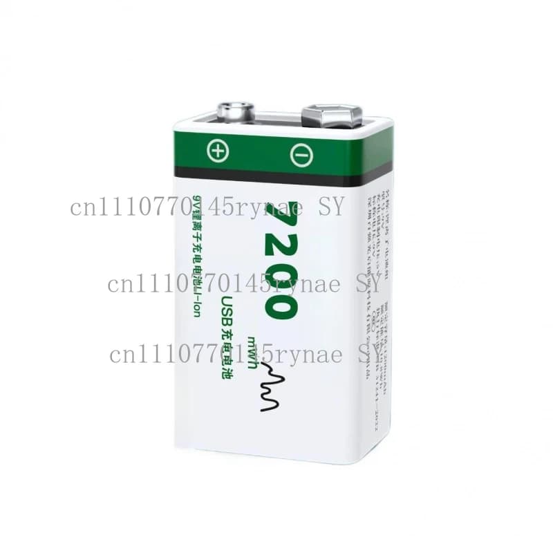 Batteria agli Ioni di Litio Ricaricabile USB 7200mWh 9V per Rilevatore di Fumo, Microfono, Chitarra, Multimetro, Rilevatore, Lunga Durata con Cavo USB