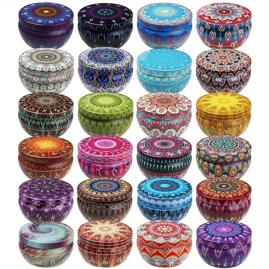 12 premium floral printed candle jars - DIY Round Containers with safe lids to make creative candles, 12 random colors
