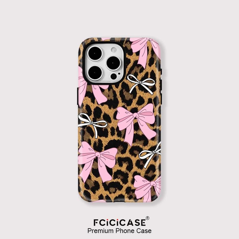 Fcicicase Phone Case for iPhone 16 Pro Max 15 Pro 14 13 12 11 Matte Wireless Charging Hard Magnetic Leopard Bow Print Cover