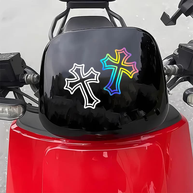 Christian Cross Motorcycle Sticker Waterproof Vinyl Decal Helmet Side Panel Scratch Cover Bike Decor