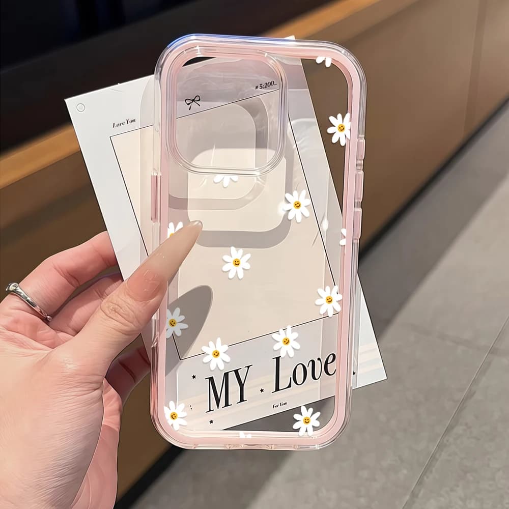 Sweet Small Daisy Print Clear Phone Case For iPhone 16 14 15 Plus 12 13 14 15 11 17 Pro Max Air X XR XS Transparent Soft Cover