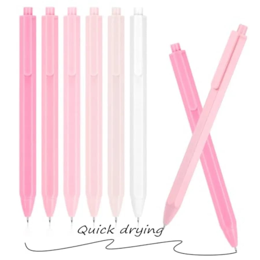 Aesthetic Ballpoint Pens - Macaron Pink Pastel Roller Ball Pens, 0.5mm Retractable Gel Ink Pens Black Ink Cute Ball Point Pen -