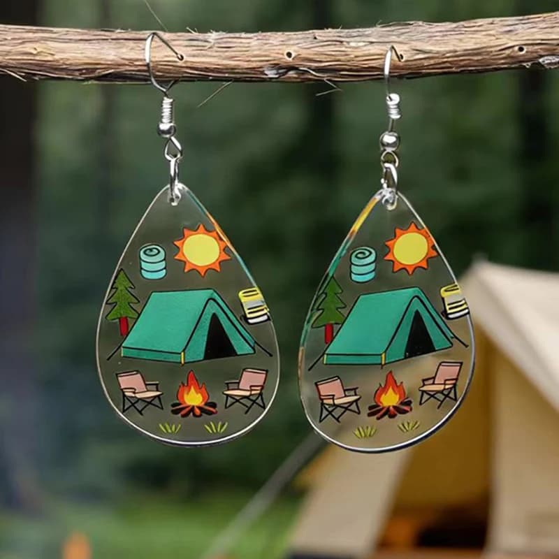 Orecchini a goccia d'acqua in acrilico a forma di tenda da campeggio, in acciaio inossidabile anallergico, non sbiadiscono, con ganci per le orecchie, gioielli da viaggio per le vacanze
