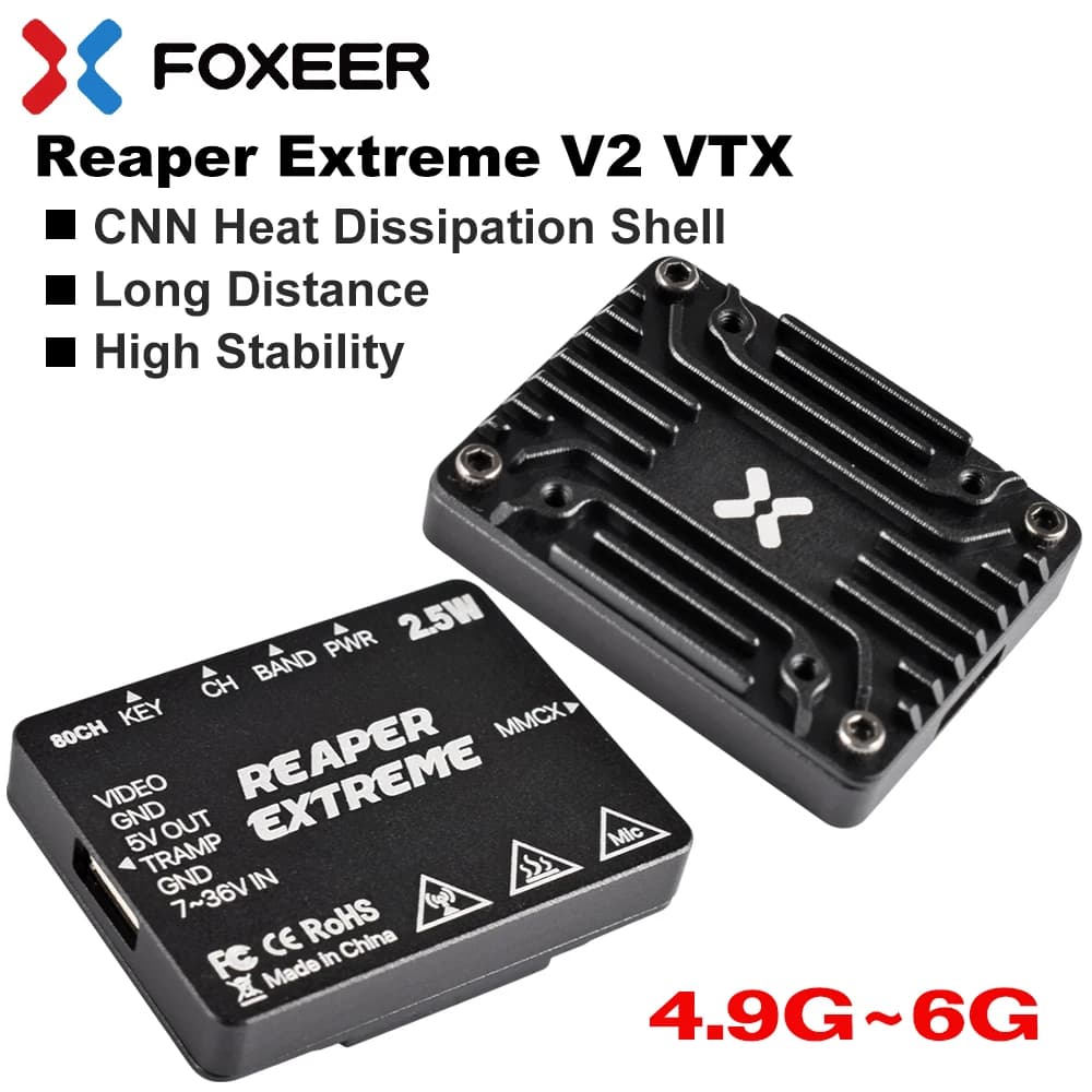 Foxeer 4.9-6G Reaper Extreme V2 2.5W 80CH VTX FPV Video Transmitter with 5.8G 2.6dBi Omni Mini Antenna for RC FPV Drones