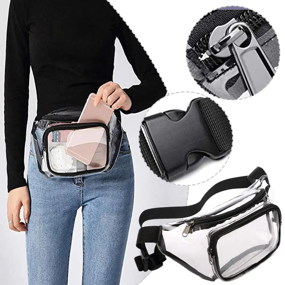 Multi Pockets Waterproof Transparent Waist Bag Adjustable Strap Double Pockets Crossbody Belt Bag For Sports