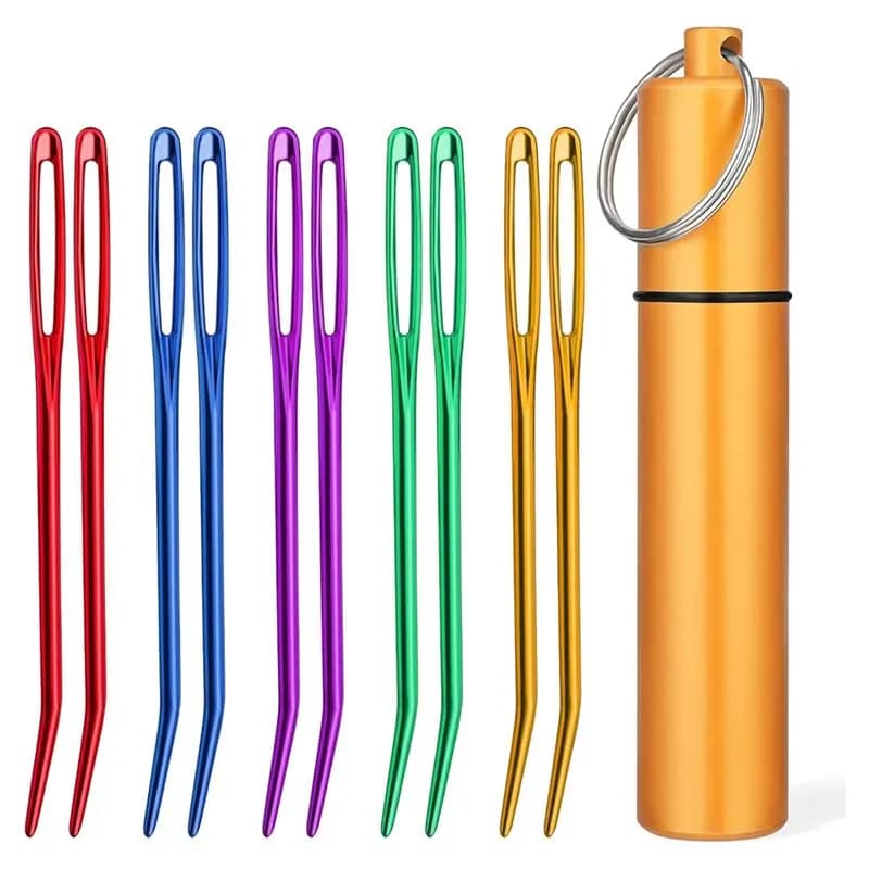 AB11-10Pcs Aghi per filati, Aghi per ricamo e tappeti, Ago per tessitura a occhiello largo, Ago per filati per uncinetto con custodia in alluminio
