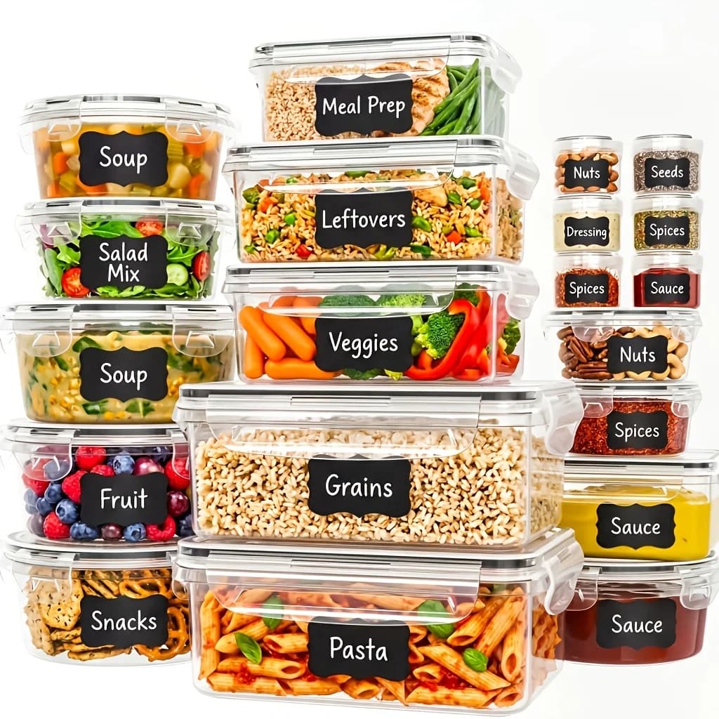 Set di 40 Contenitori per Alimenti con Coperchi Ermetici (20 Coperchi e 20 Contenitori) - Contenitori Anti-Perdita per Conservazione in Cucina