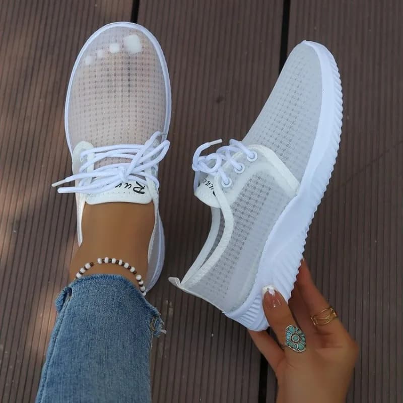 Women's Sneakers Round Toe Lace-Up Sheer-Look Upper Casual Low Heel Sporty Silhouette Textured Outsole Leisure Walking Shoes