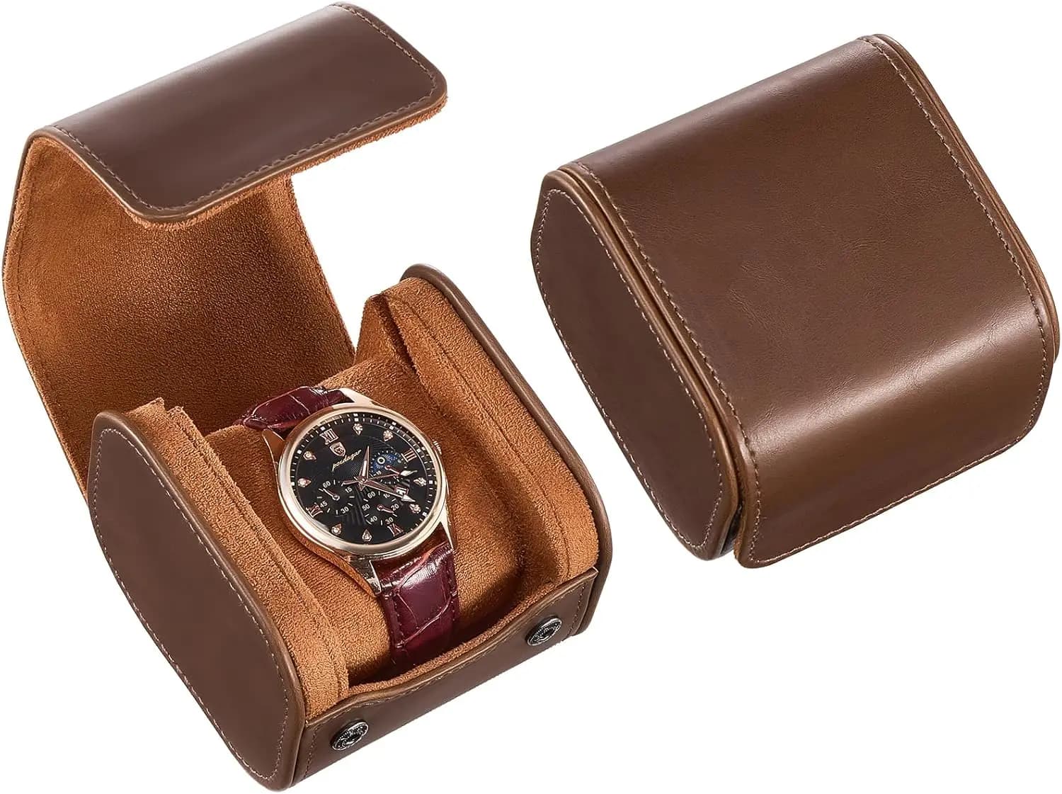 Custodia da Viaggio Singola in Pelle PU per Orologi da Uomo, Organizzatore Portatile per Orologi, Idea Regalo - Marrone