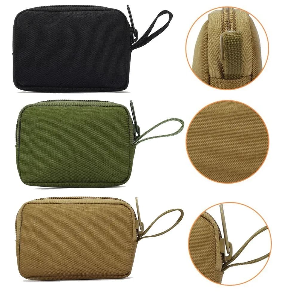 Borsa tattica piccola Borsa portamonete Portamonete in nylon portatile EDC Custodia per chiavi per auricolari Borsa da cintura per esterni Tasca per carte con cerniera