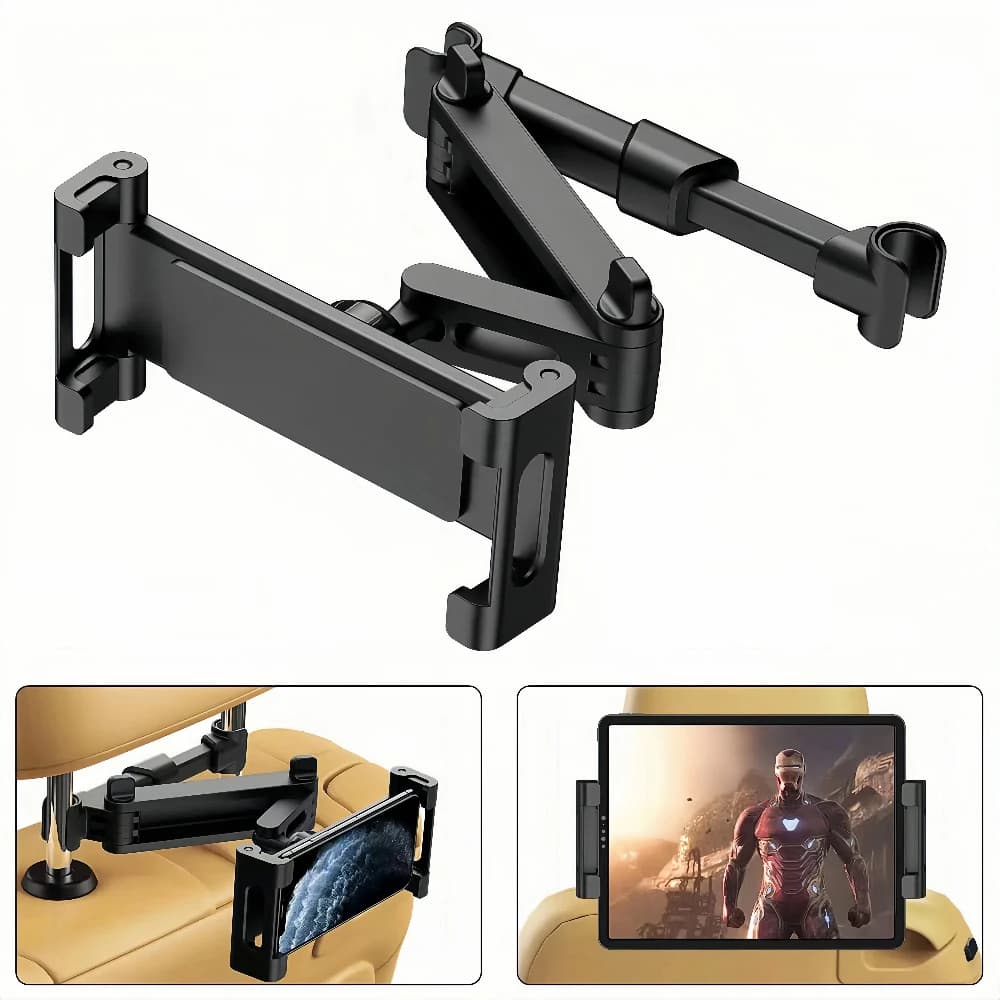 Supporto per tablet regolabile per poggiatesta per auto - Supporto universale per telefono e iPad per sedile posteriore, 360 ° Rotazione con morsetto per carichi pesanti (SUV/Sedan)