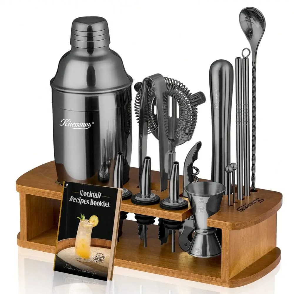 Cocktail Shaker Set Bartender Kit With Stand - Drink Mixer Bar Set With All Essential Bar Accessory Tools - Martini Shaker Jigg