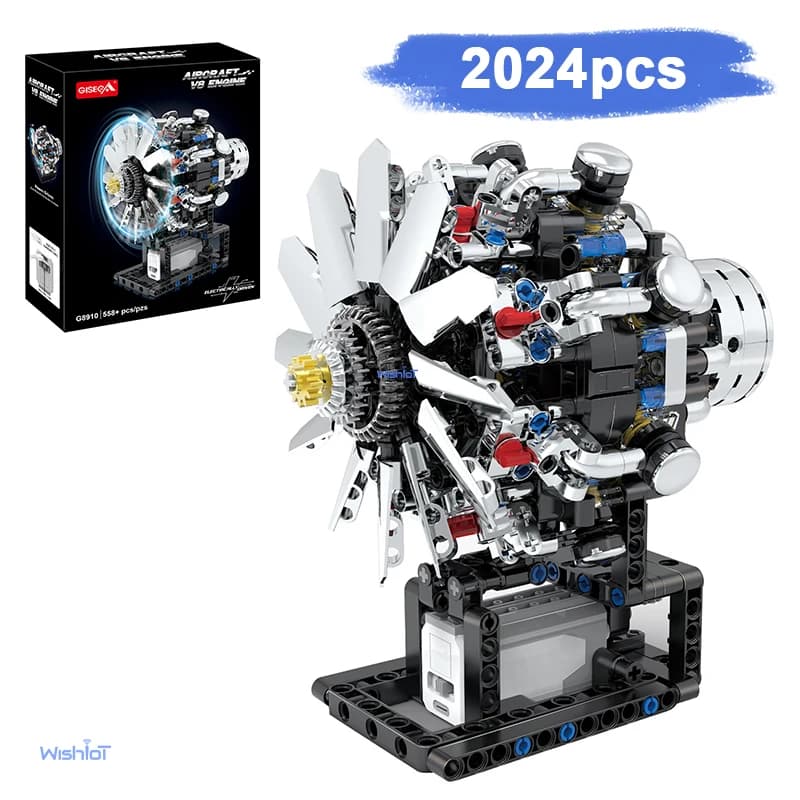 G8910 Aviation V8 Engine 558pcs Aircraft Internal Combustion Engine Building Blocks Model Toy Educational STEM Kit for Kid Adult