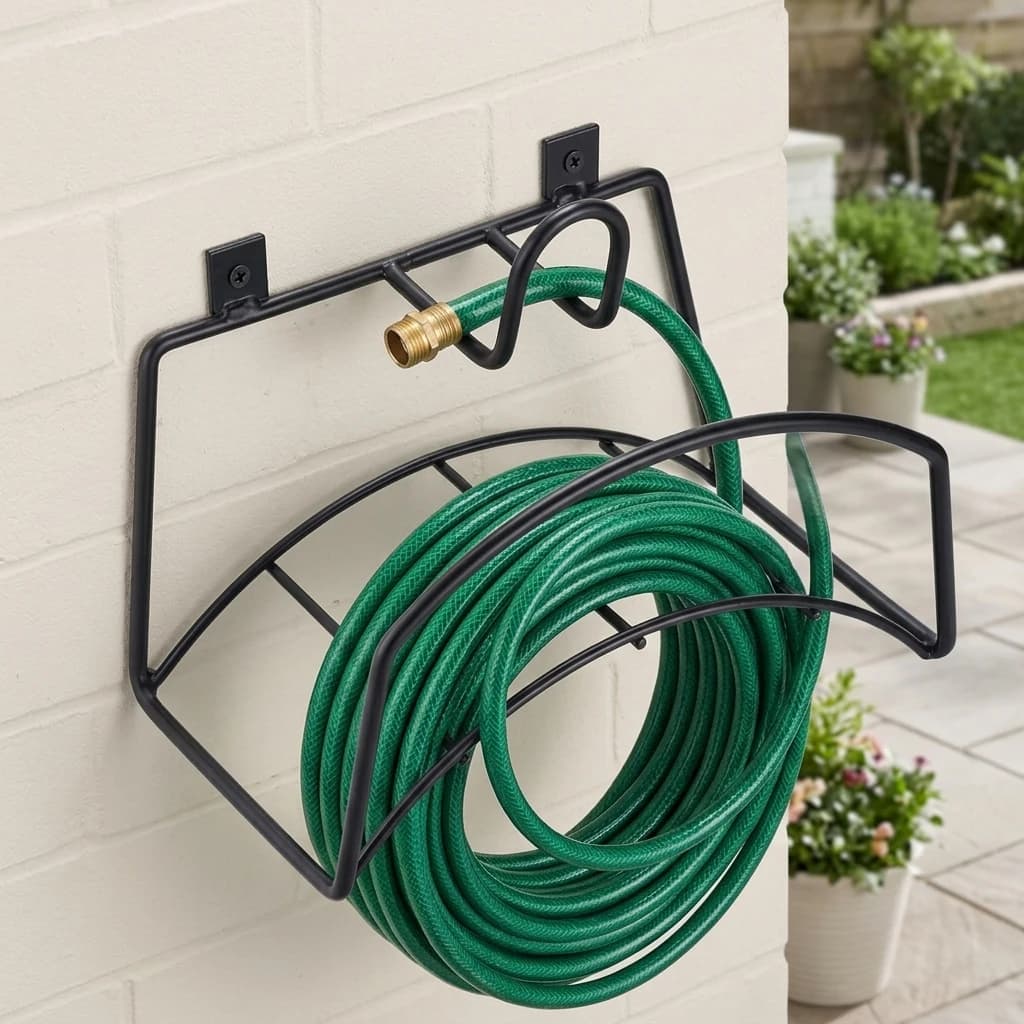 Wall mount for durable metal garden pipe with anti-rust coating for outdoor use, space saving, water pipe holder.