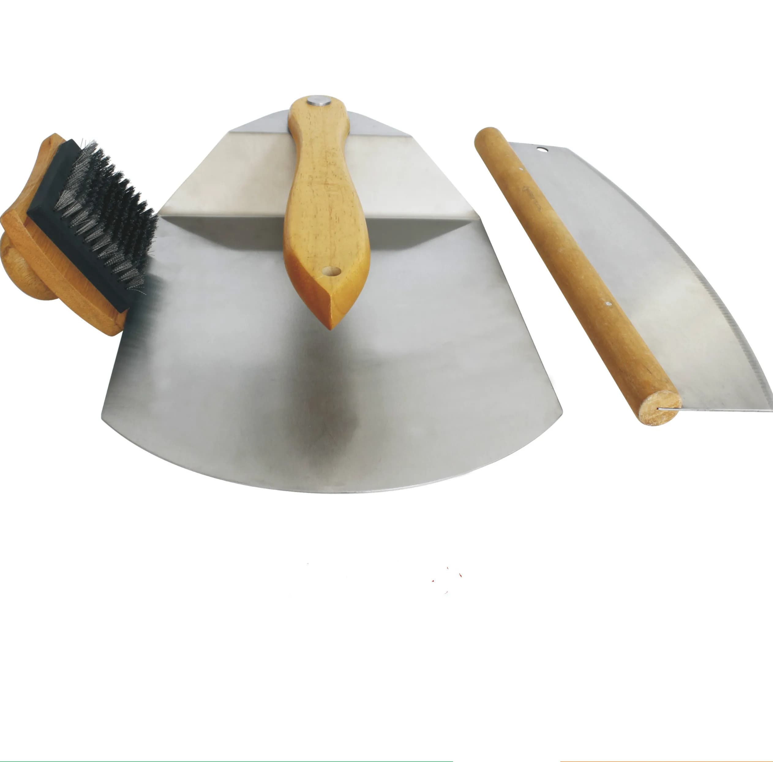 Set di buccia per pizza in acciaio inossidabile/manico pieghevole in legno con pala per pizza