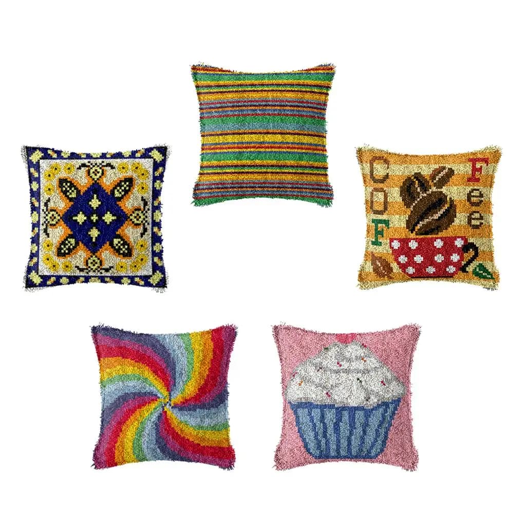 Latch Hook s Carpet Cushion Cover Rug Making Crochet s DIY for with Printed Canvas Pattern 17x17inch