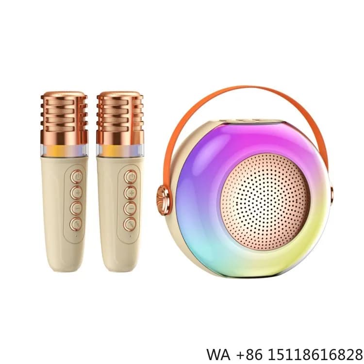 Karaoke Machine with 2 Wireless Microphones BT Microphone and Speaker KTV Set with RGB Light Effects Voice Control Handheld Mic