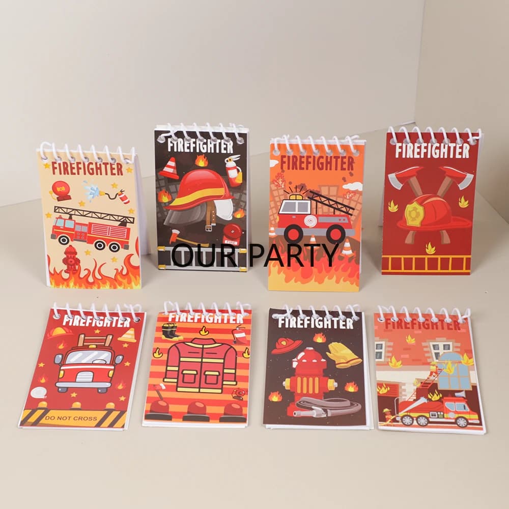 8 pezzi di cartone animato tema antincendio taccuino a spirale portatile camion dei pompieri mini blocco note per bambini bomboniere per feste di compleanno premi scolastiche