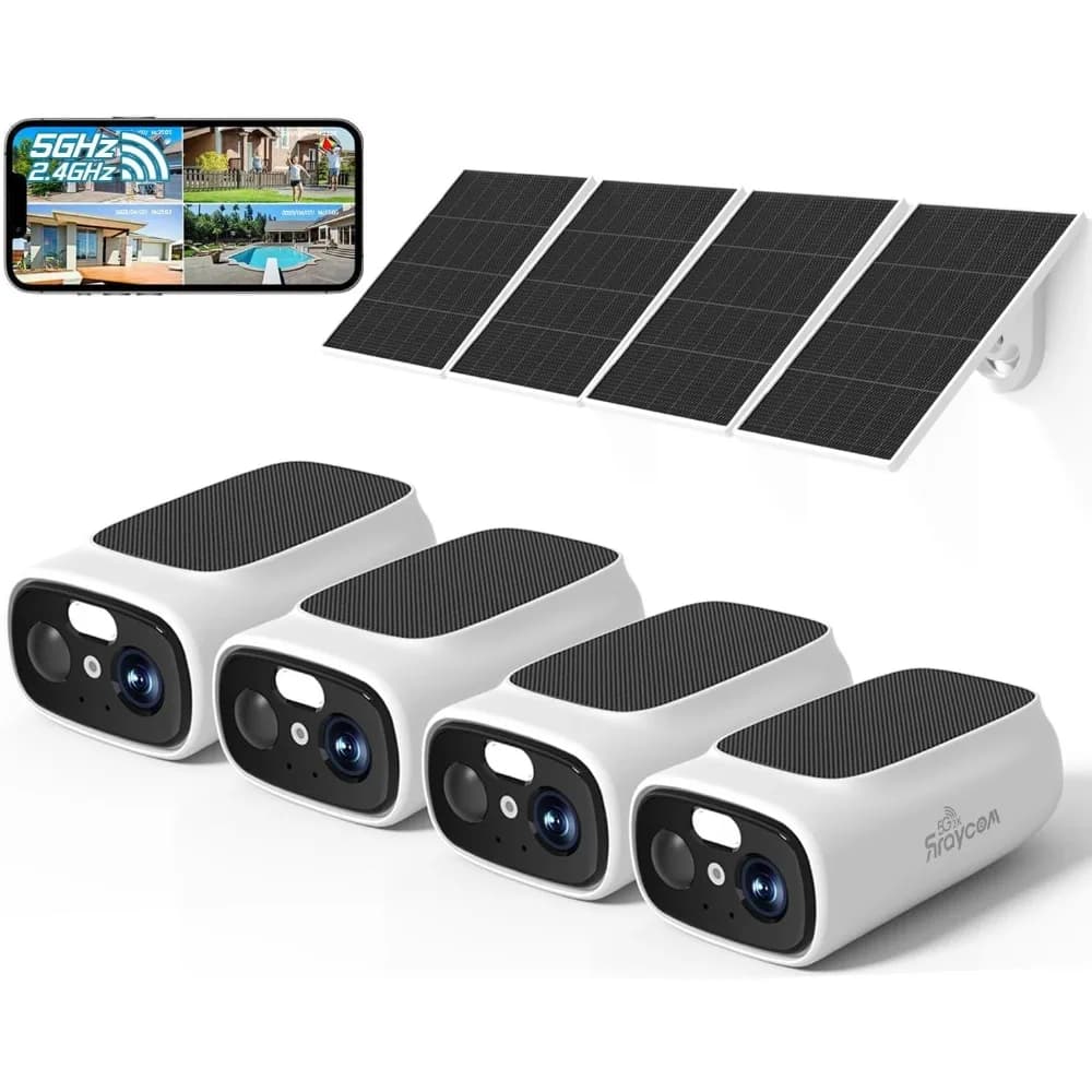 2.5k outdoor wireless solar security cameras, solar power security cameras with 2,4/5 GHz wifi battery, power out, ni color