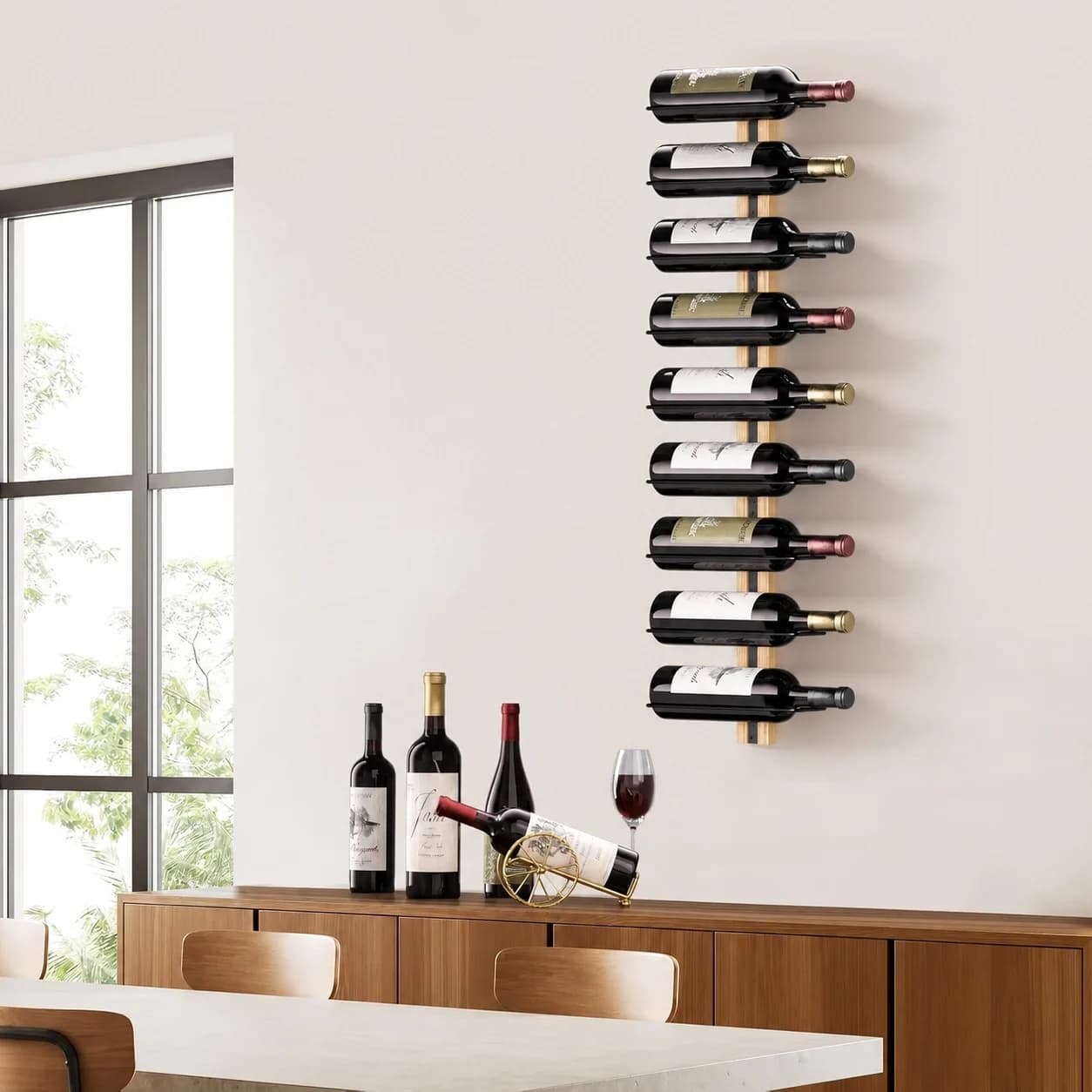 Portabottiglie da parete in legno dorato da 9 bottiglie - Per cucine, sale da pranzo e bar