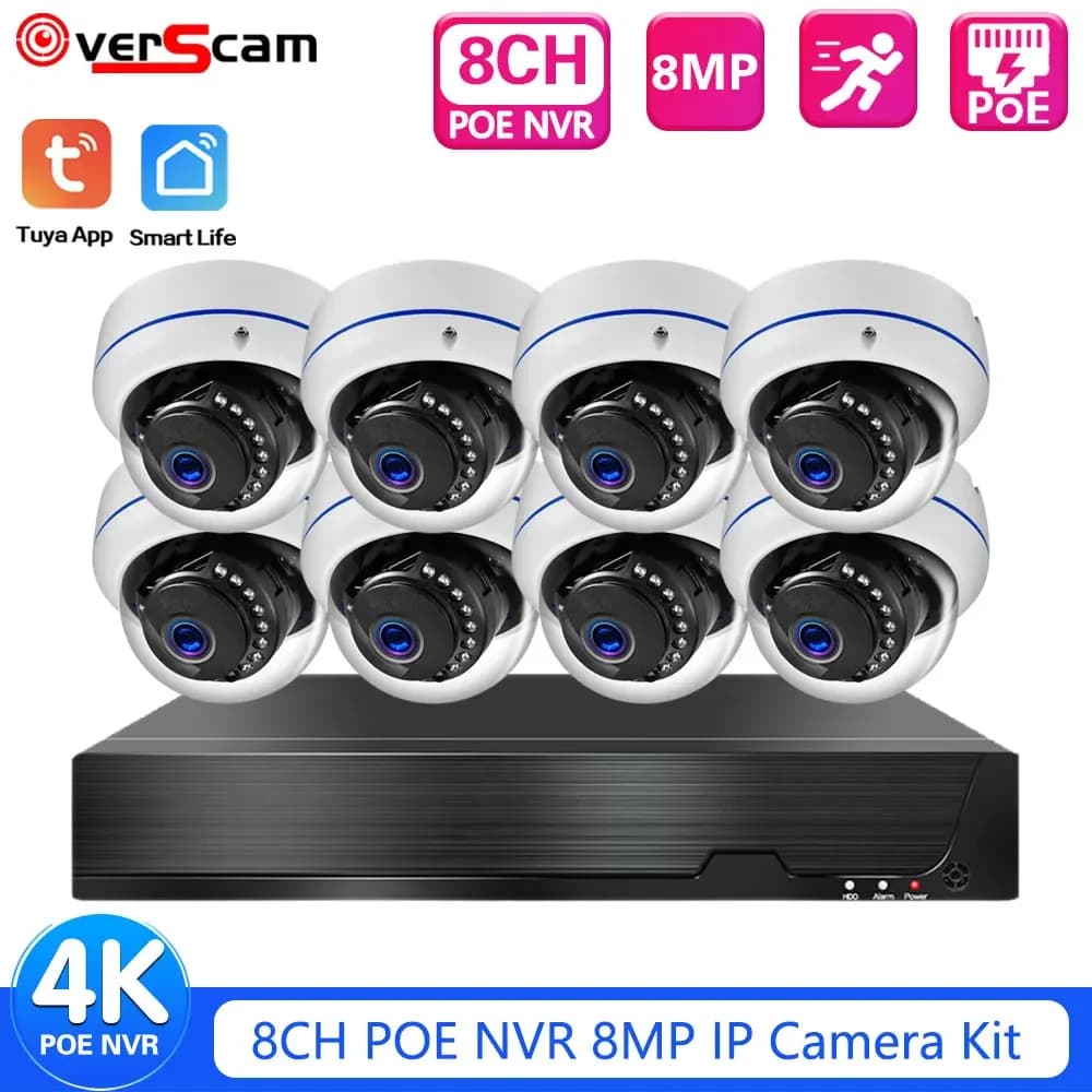 Tuya 8MP 4K CCTV Video Surveillance Kit 4CH POE NVR Kit Outdoor Waterproof POE Dome Security Camera System Set 8CH Smart Life
