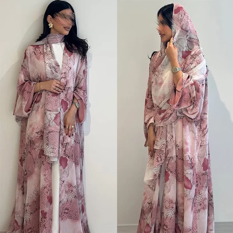 Eid Ramadan Muslim Women Dresses Abaya with Scarf Print Party Long Dress Cardigan Morocco Kaftan Vestidos Dubai Robe Jalabiya
