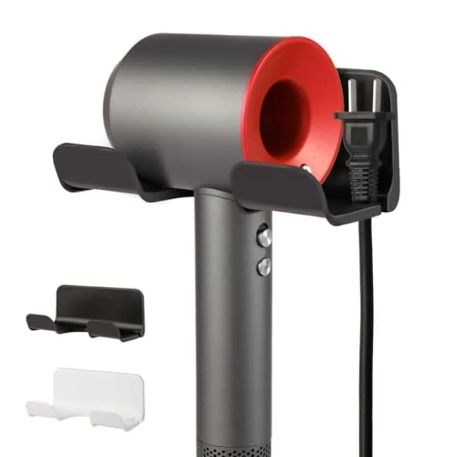 Supporto universale per asciugacapelli, 2 pezzi, con porta cavo, da parete, per bagno, organizer per accessori per capelli