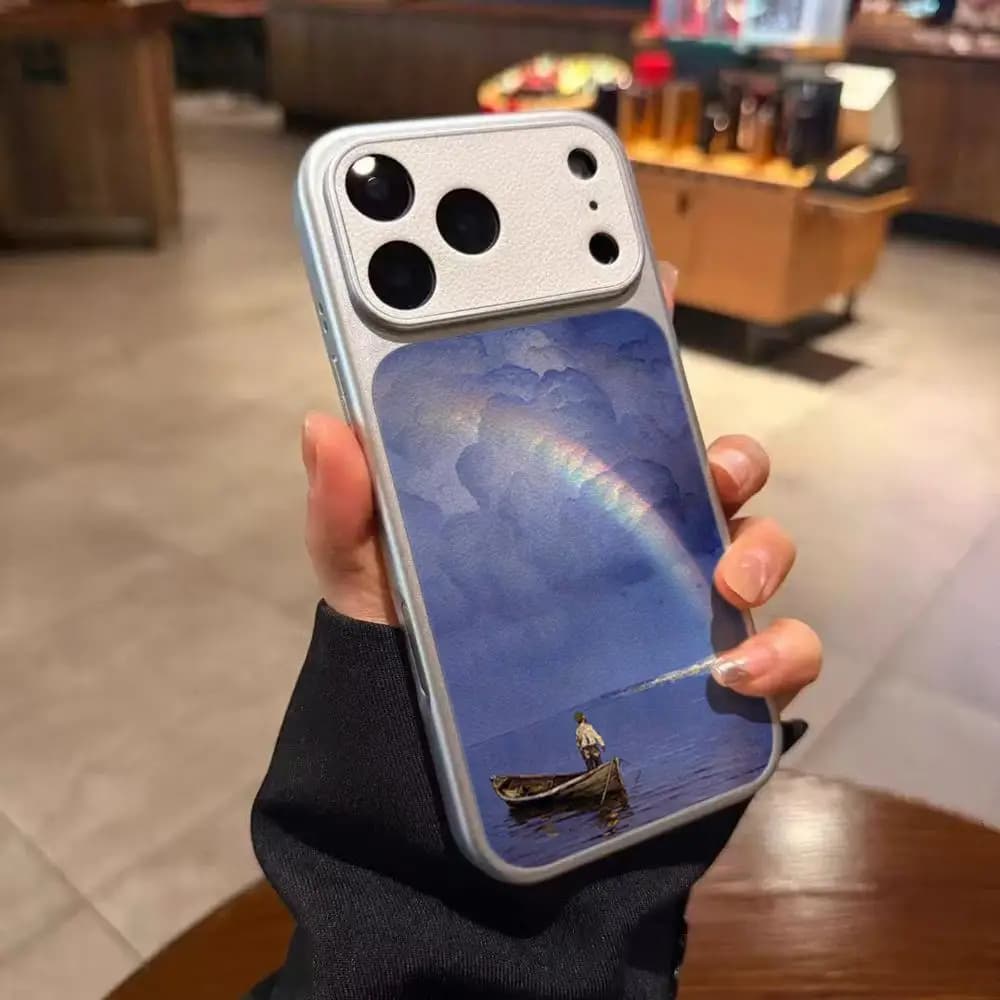 Artistic Landscape Phone Case Electroplated silver lambskin Shell FOR IPhone 17 16 15 14 12 17Pro 15 16 Plus 13 11 Pro MAX Cover