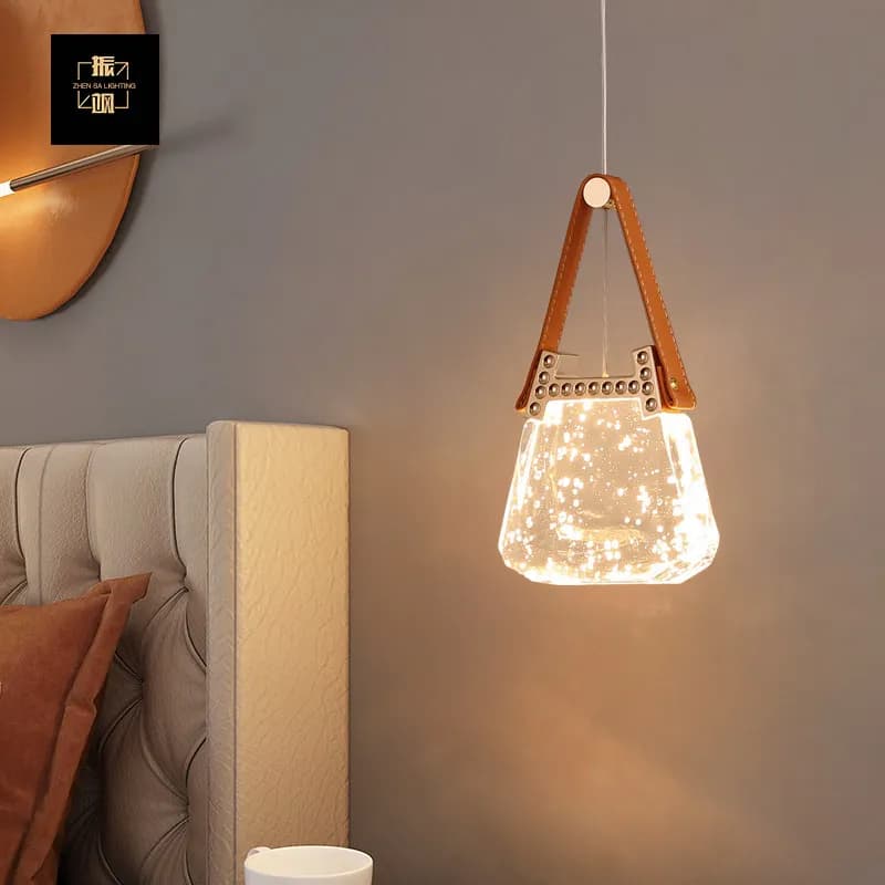 Lampada a sospensione da comodino in stile borsa di moda di lusso leggera arancione piccola barra d'ingresso bancone camera da letto lampada a filo sospesa atmosfera