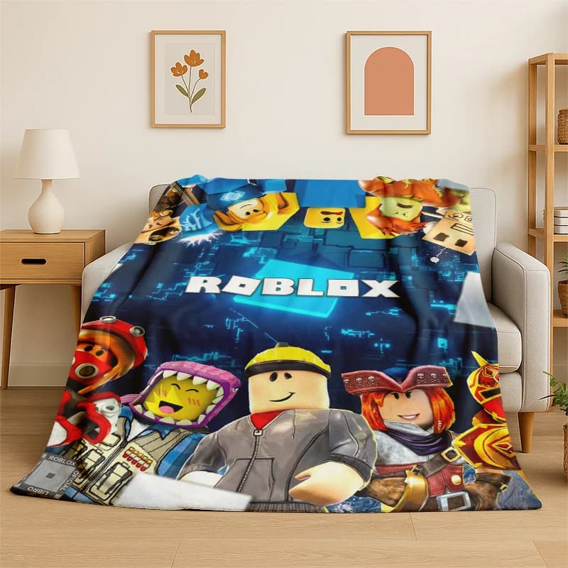 Coperta in flanella Cartoon R-Robloxs Game Gamer, morbida e calda, per camera da letto, soggiorno, letto, viaggi, campeggio, picnic, regalo